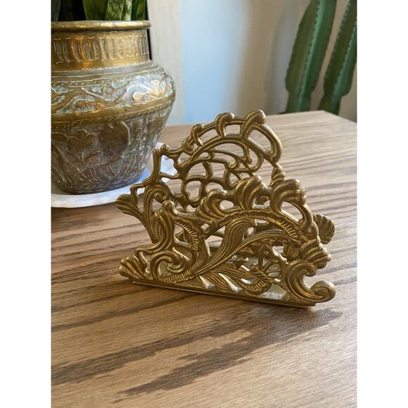 Vintage Brass Napkin Holder Letter Holder Solid Brass Art Nouveau Ornate Brass - Picture 3 of 7